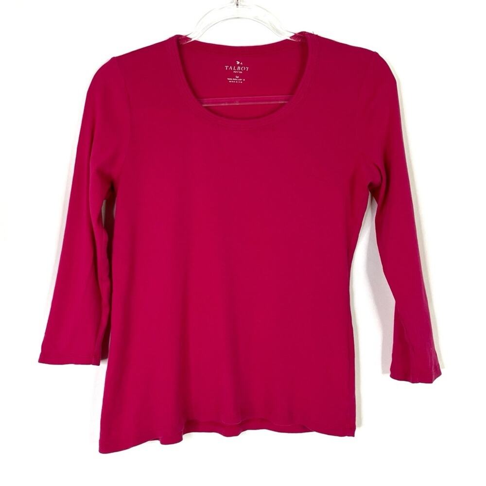 Talbots | Pink Pima Cotton 3/4 Sleeve Scoop Neck Tee PETITE Small